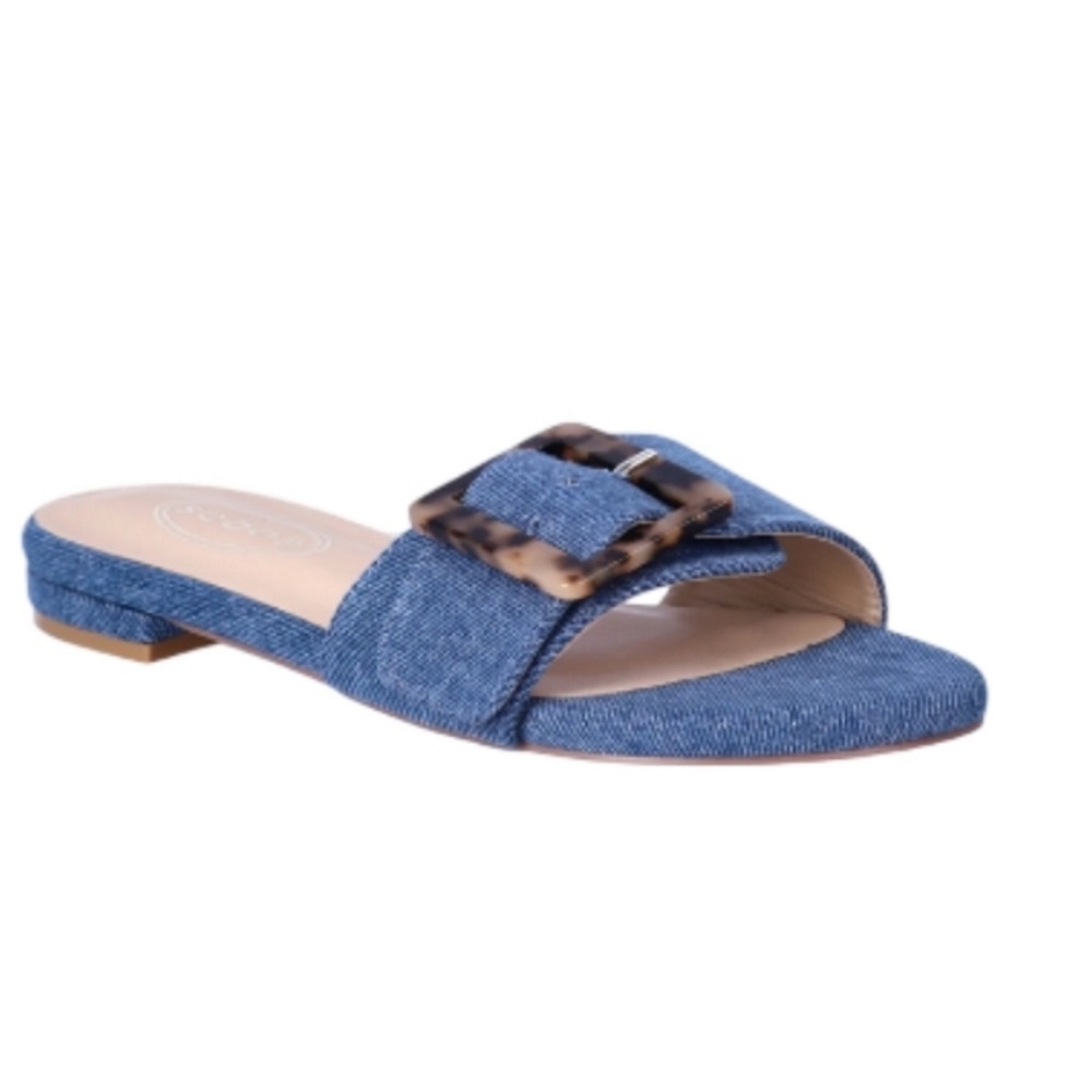 Denim Buckle Slide Sandals